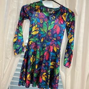 Velvet Type Girls Dress with Gold Detail